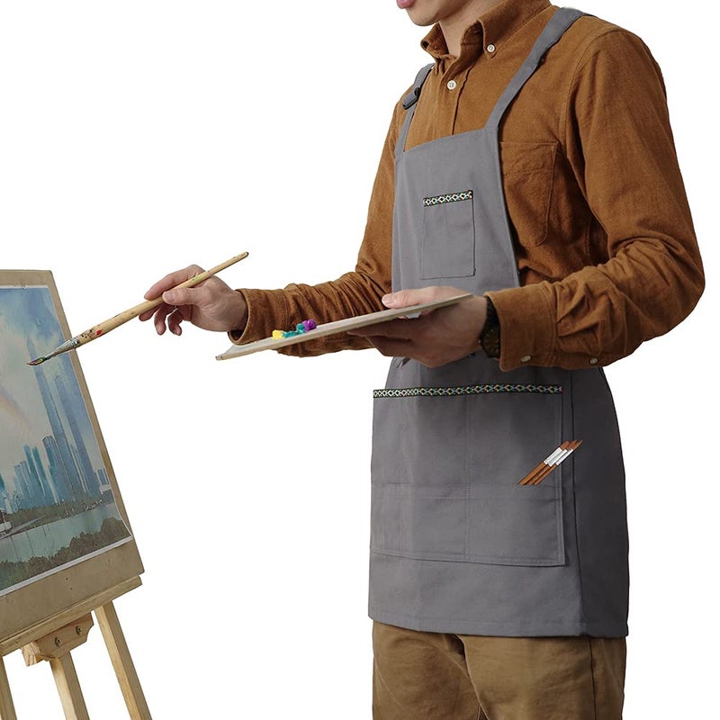 FreeNFond Adjustable Artist Apron with Pockets for Women Men Canvas Painting Aprons for Arts Gardening Utility or Work - Image 5